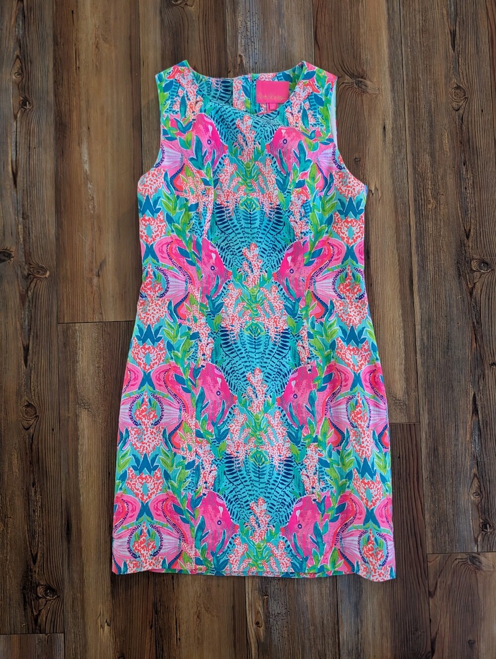 Lilly Pulitzer Sleeveless Tropical Print Shift Dress - Pink & Teal